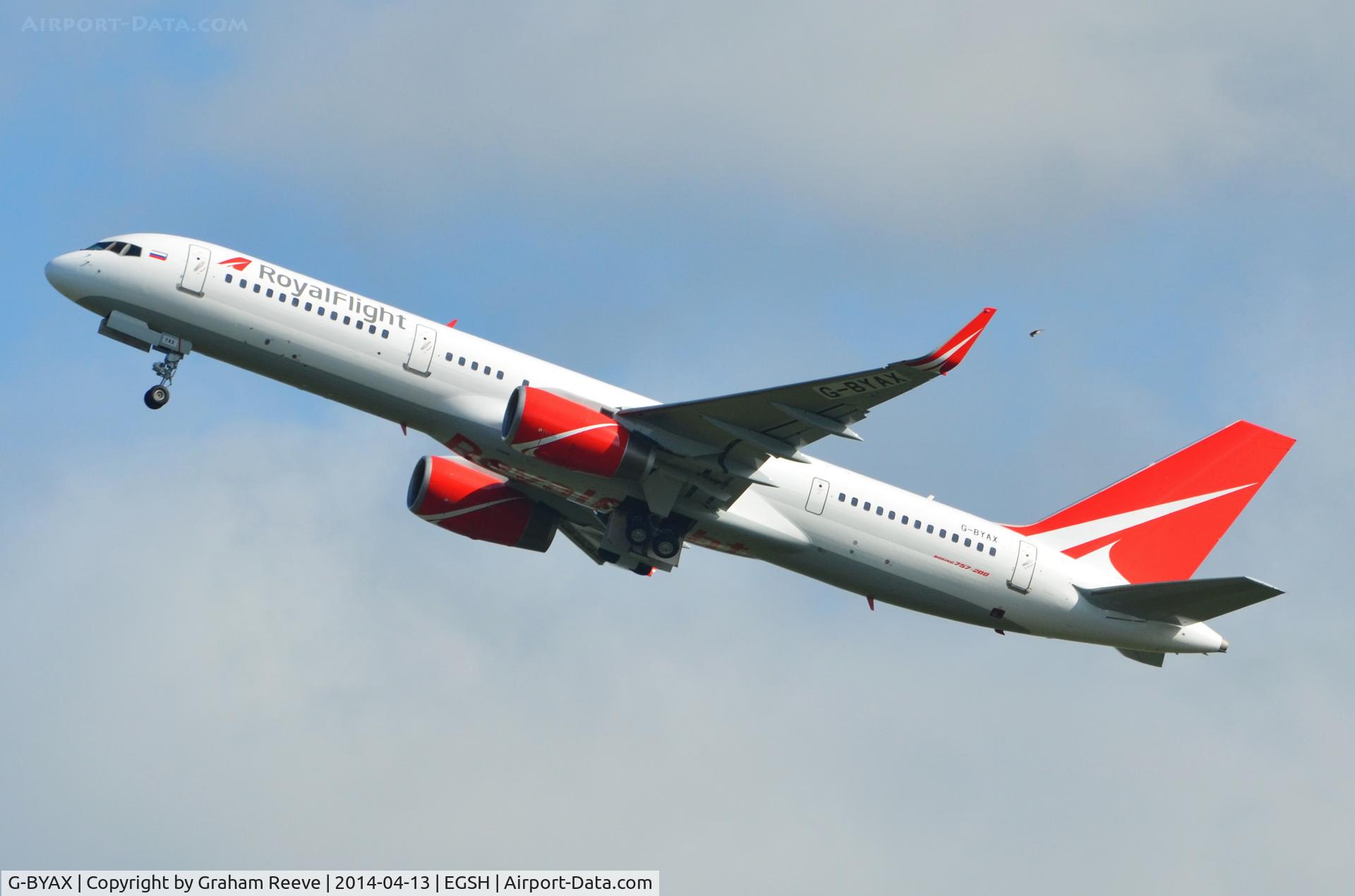 G-BYAX, 1999 Boeing 757-204 C/N 28834, Departing after a re-spray.