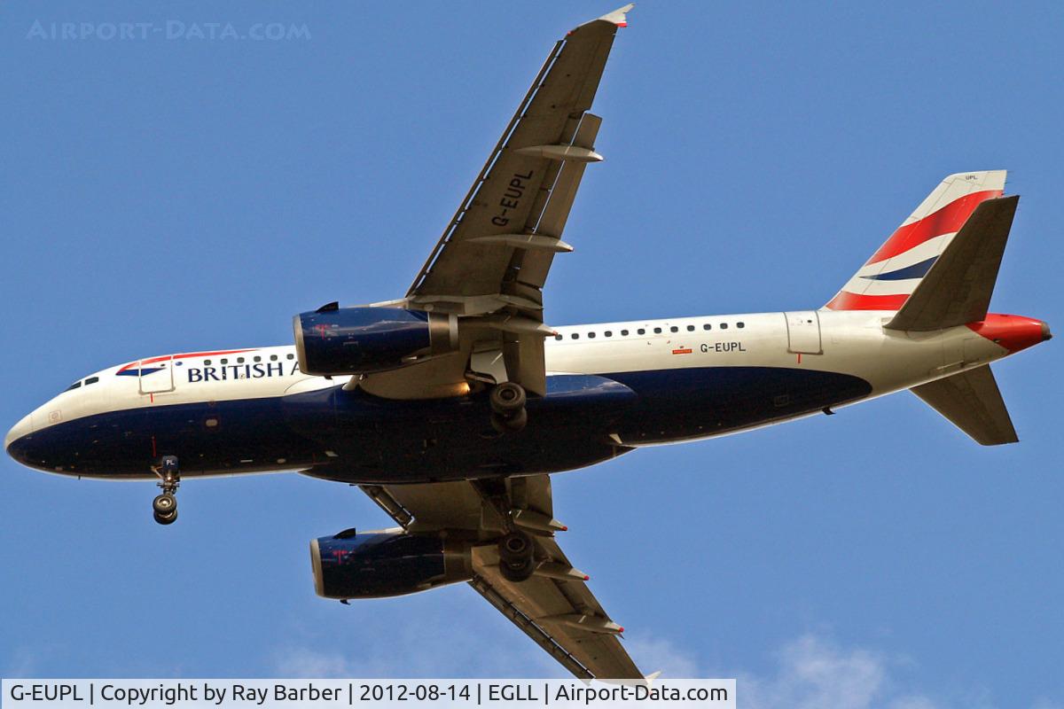 G-EUPL, 2000 Airbus A319-131 C/N 1239, Airbus A319-131 [1239] (British Airways) Home~G 14/08/2012. On approach 27R.
