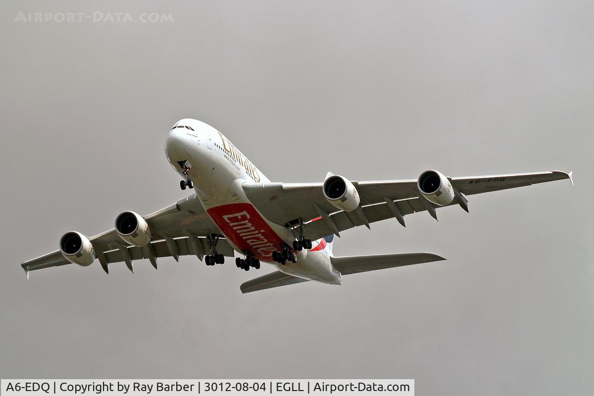 A6-EDQ, 2011 Airbus A380-861 C/N 080, Airbus A380-861 [080] (Emirates Airlines) Home~G 04/08/2012. On approach 27R.