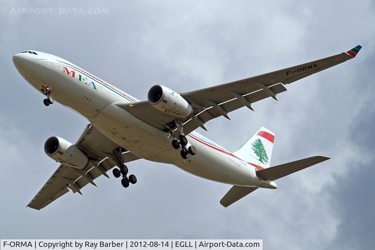 F-ORMA, 2008 Airbus A330-243 C/N 926, Airbus A330-243 [926] (Middle East Airlines) Home~G 14/08/2012. On approach 27R.