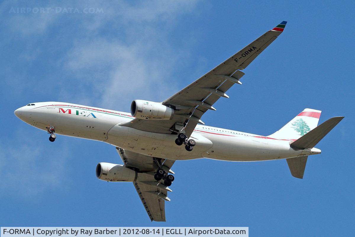 F-ORMA, 2008 Airbus A330-243 C/N 926, Airbus A330-243 [926] (Middle East Airlines) Home~G 14/08/2012. On approach 27R.