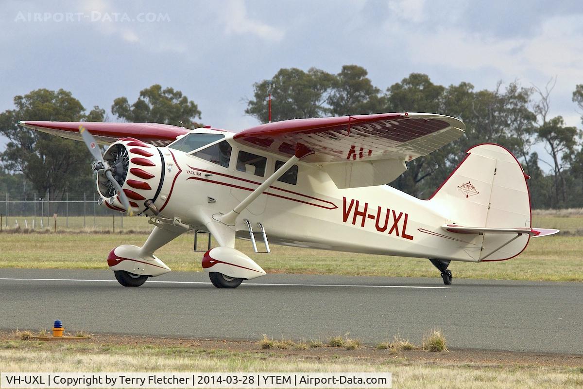VH-UXL, 1936 Stinson SR-8C Reliant C/N 9766, At Temora Airport during the 40th Anniversary Fly-In of the Australian Antique Aircraft Association