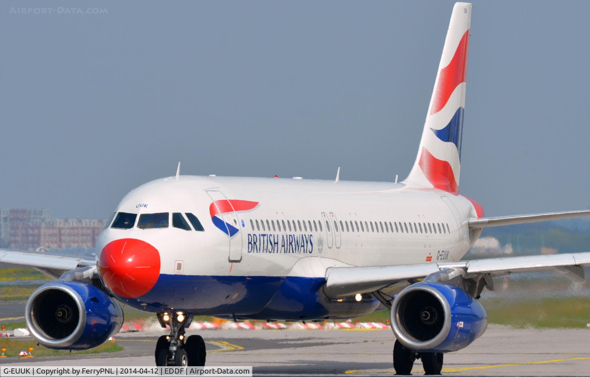 G-EUUK, 2002 Airbus A320-232 C/N 1899, BA red nose A320 lining up