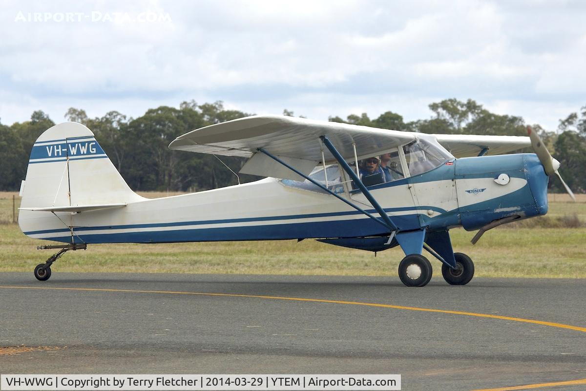 VH-WWG, 1950 Auster J-1B Aiglet C/N 2671, At Temora Airport during the 40th Anniversary Fly-In of the Australian Antique Aircraft Association