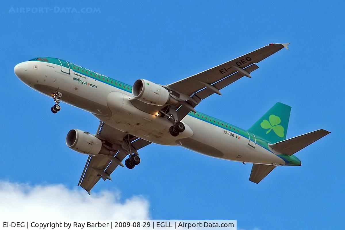 EI-DEG, 2004 Airbus A320-214 C/N 2272, Airbus A320-214 [2272] (Aer Lingus.com) Home~G 29/08/2009. On approach 27R wears aerlingus.com titles.