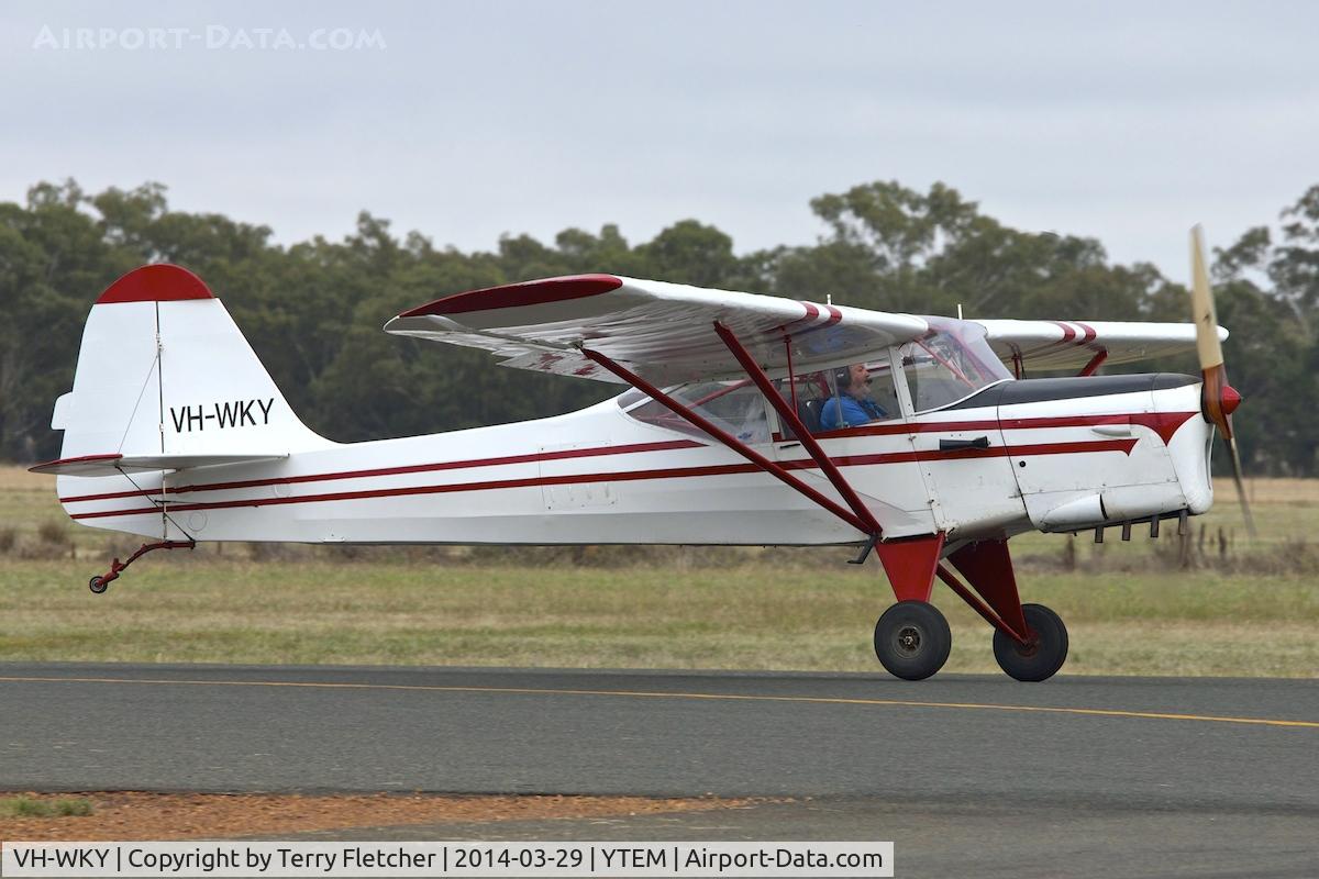 VH-WKY, 1952 Auster J-5F Aiglet Trainer C/N 2784, At Temora Airport during the 40th Anniversary Fly-In of the Australian Antique Aircraft Association