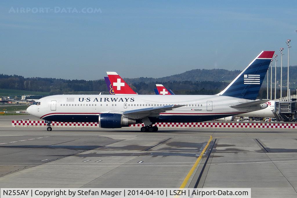 N255AY, 1991 Boeing 767-2B7 C/N 25257, US Airways B767-200ER preparing for departure to Philadelphia @ZRH