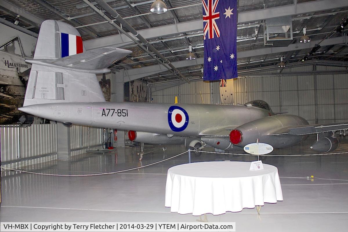 VH-MBX, 1950 Gloster Meteor F.8 C/N G5/361641, Exhibited at the Temora Aviation Museum in New South Wales , Australia