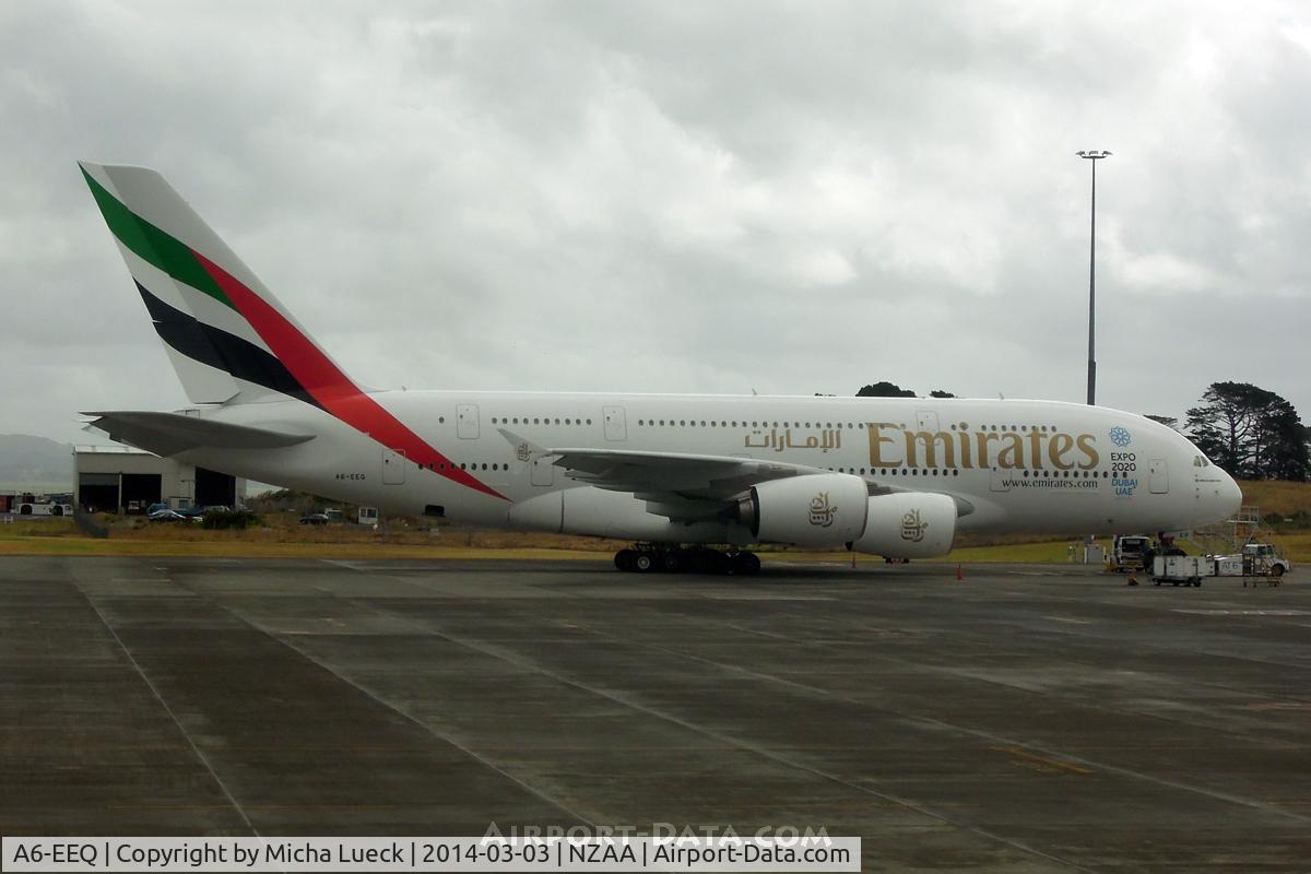 A6-EEQ, 2013 Airbus A380-861 C/N 141, Rainy day in Auckland
