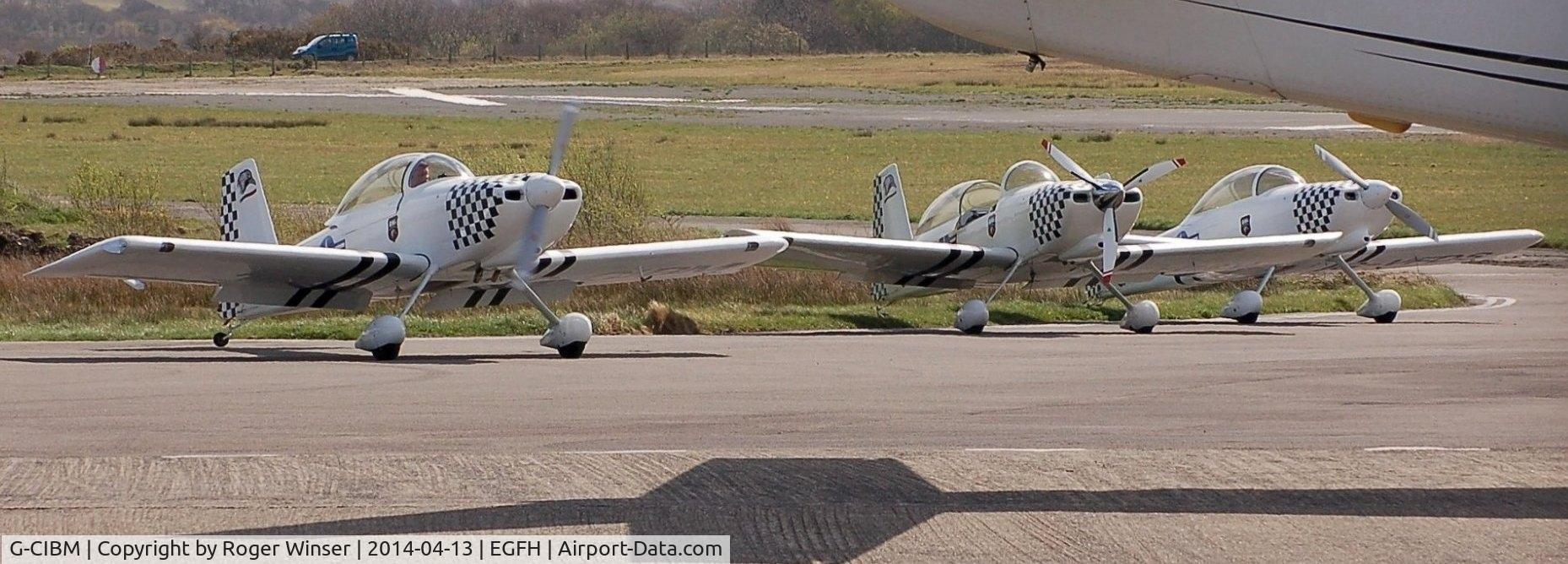 G-CIBM, 2013 Vans RV-8 C/N LAA 303-15083, Line up of three Team Raven aircraft, G-CIBM, G-EGRV and G-VFDS. The full team will consist of of five Vans aircraft.