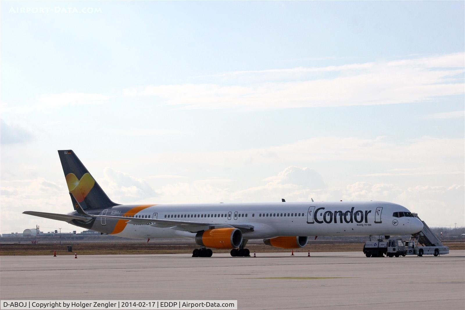 D-ABOJ, 2000 Boeing 757-330 C/N 29019, In new colors with a biiig yellow heart - new Condor on LEJ apron.....