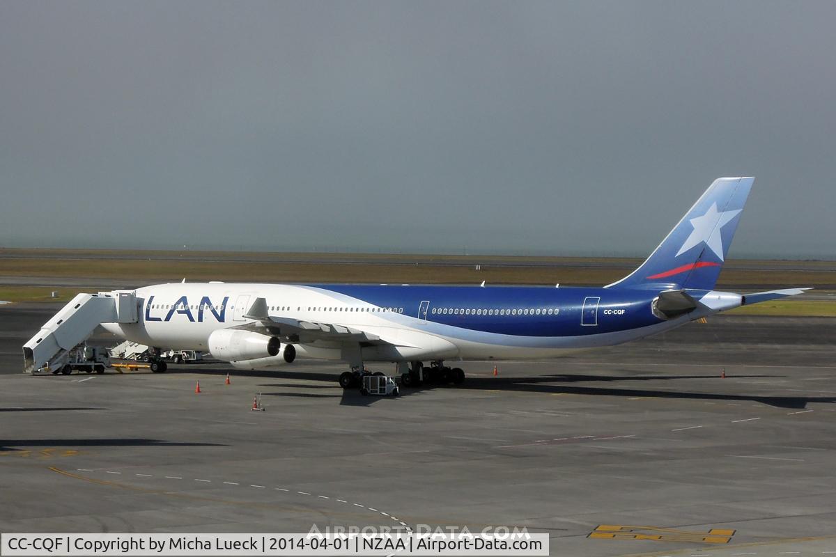 CC-CQF, 2001 Airbus A340-313X C/N 442, Parked on a remote stand for repairs on the landing gear