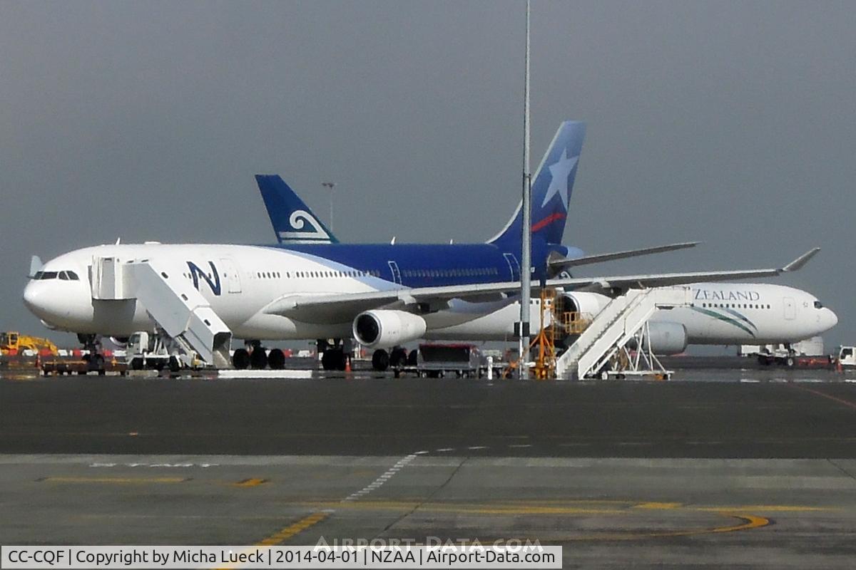 CC-CQF, 2001 Airbus A340-313X C/N 442, Parked on a remote stand for repairs on the landing gear