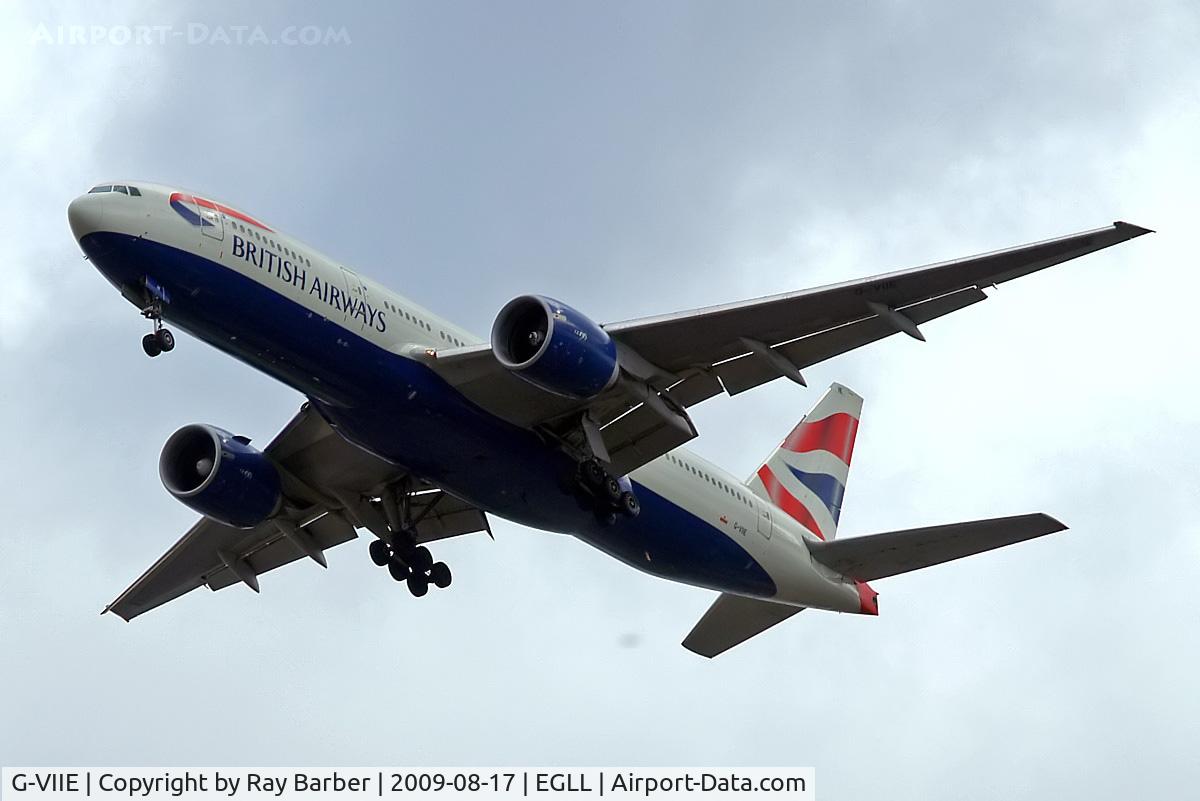 G-VIIE, 1997 Boeing 777-236 C/N 27487, Boeing 777-236ER [27487] (British Airways) Home~G 17/08/2009. On approach 27R.
