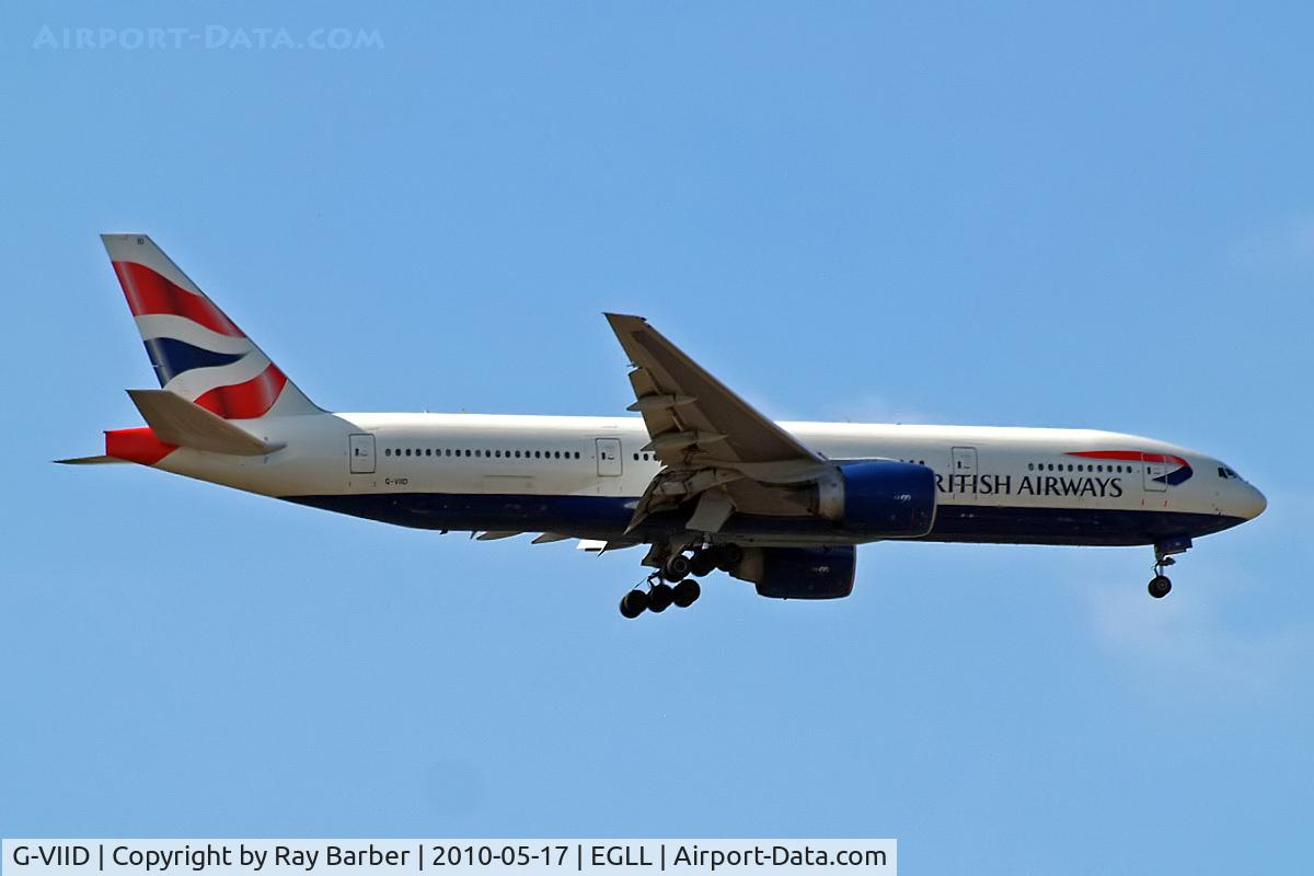 G-VIID, 1997 Boeing 777-236 C/N 27486, Boeing 777-236ER [27486] (British Airways) Home~G 17/05/2010. On approach 27L.
