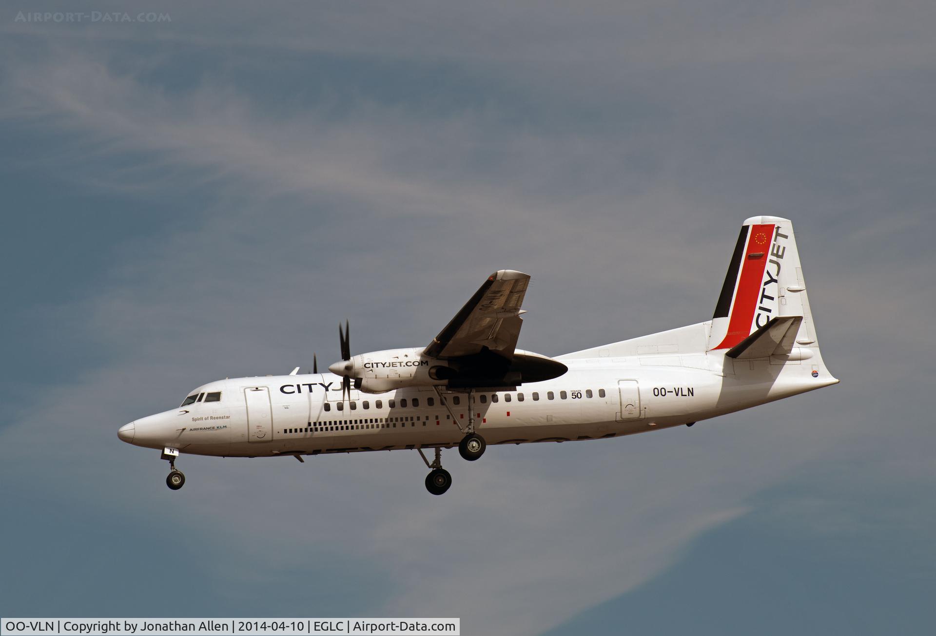 OO-VLN, 1989 Fokker 50 C/N 20145, About to land at London City.