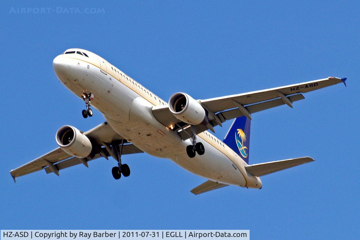 HZ-ASD, 2010 Airbus A320-214 C/N 4364, Airbus A320-214 [4364] (Saudi Arabian Airlines) Home~G 31/07/2011. On approach 27R.