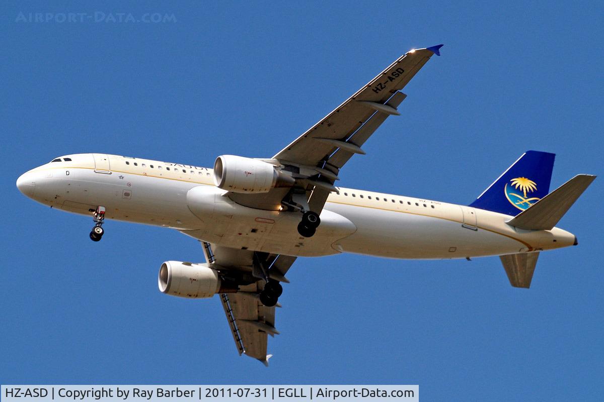 HZ-ASD, 2010 Airbus A320-214 C/N 4364, Airbus A320-214 [4364] (Saudi Arabian Airlines) Home~G 31/07/2011. On approach 27R.