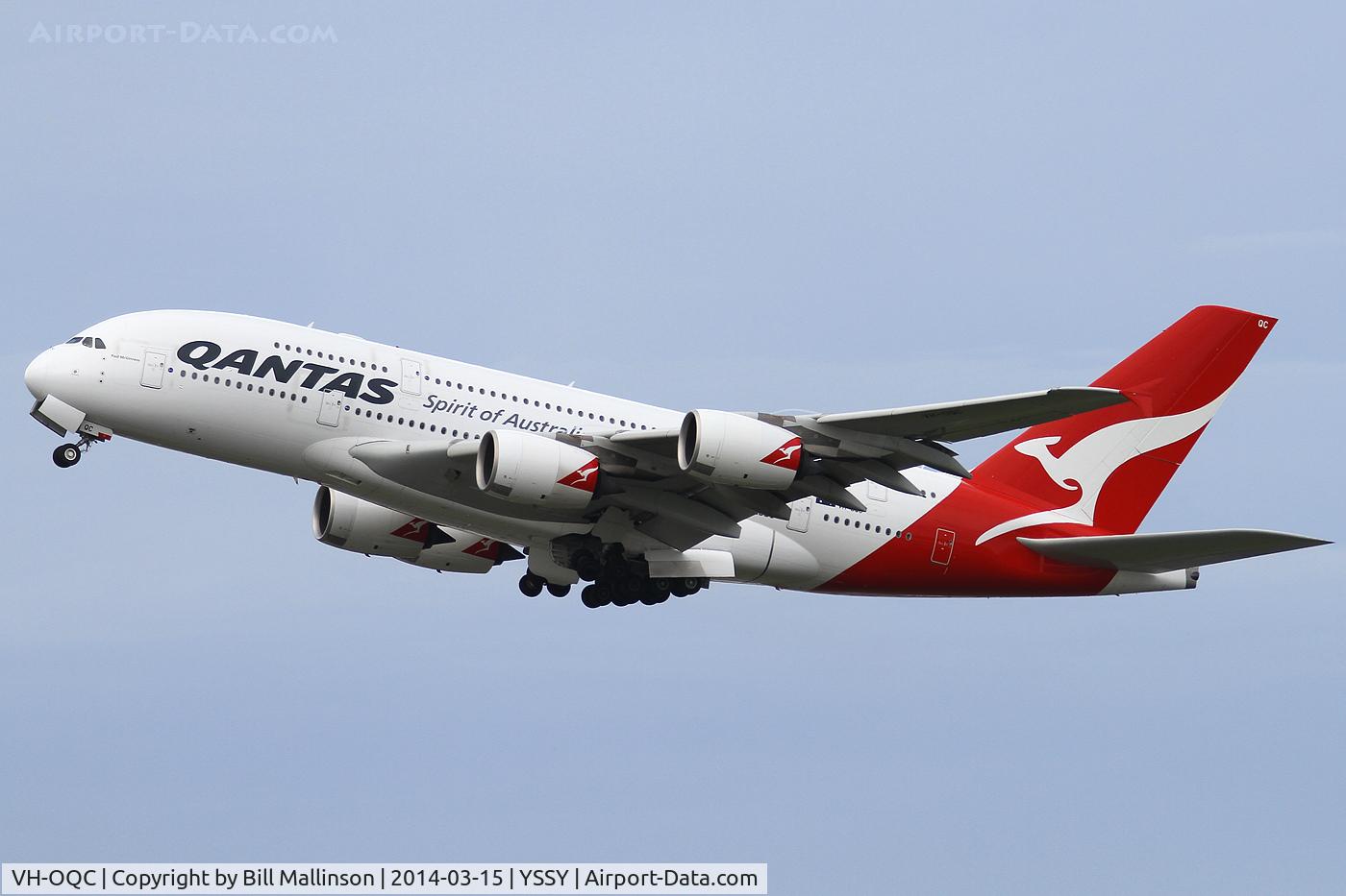VH-OQC, 2008 Airbus A380-842 C/N 022, away from 34L