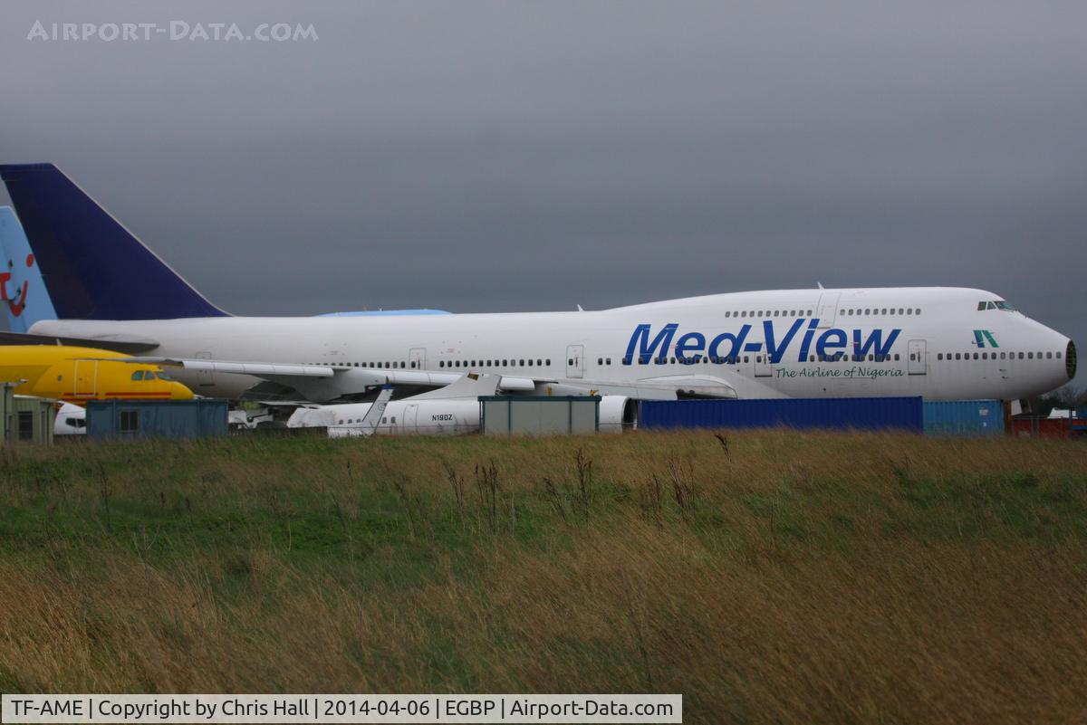 TF-AME, 1984 Boeing 747-312 C/N 23032, in the scrapping area at Kemble