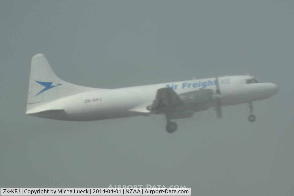 ZK-KFJ, Convair 580/F C/N 114, Foggy morning in Auckland