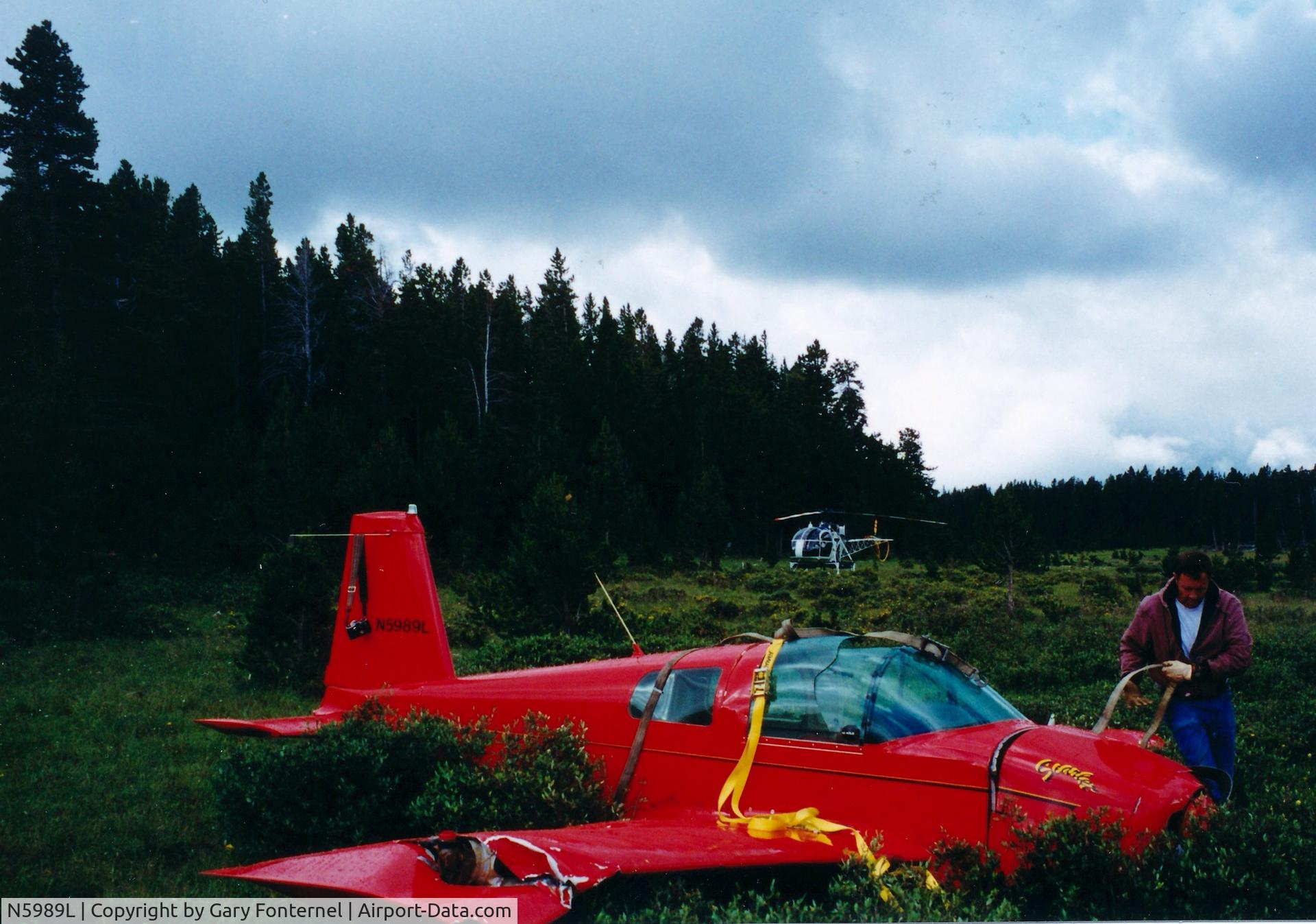 N5989L, American AA-1 Yankee C/N AA1-0289, After this aircraft had met it's demise I was tasked to sling it onto the recovery vehicle. If memory serves, this was at 11,000'. I was flying the  Lama for this recovery.