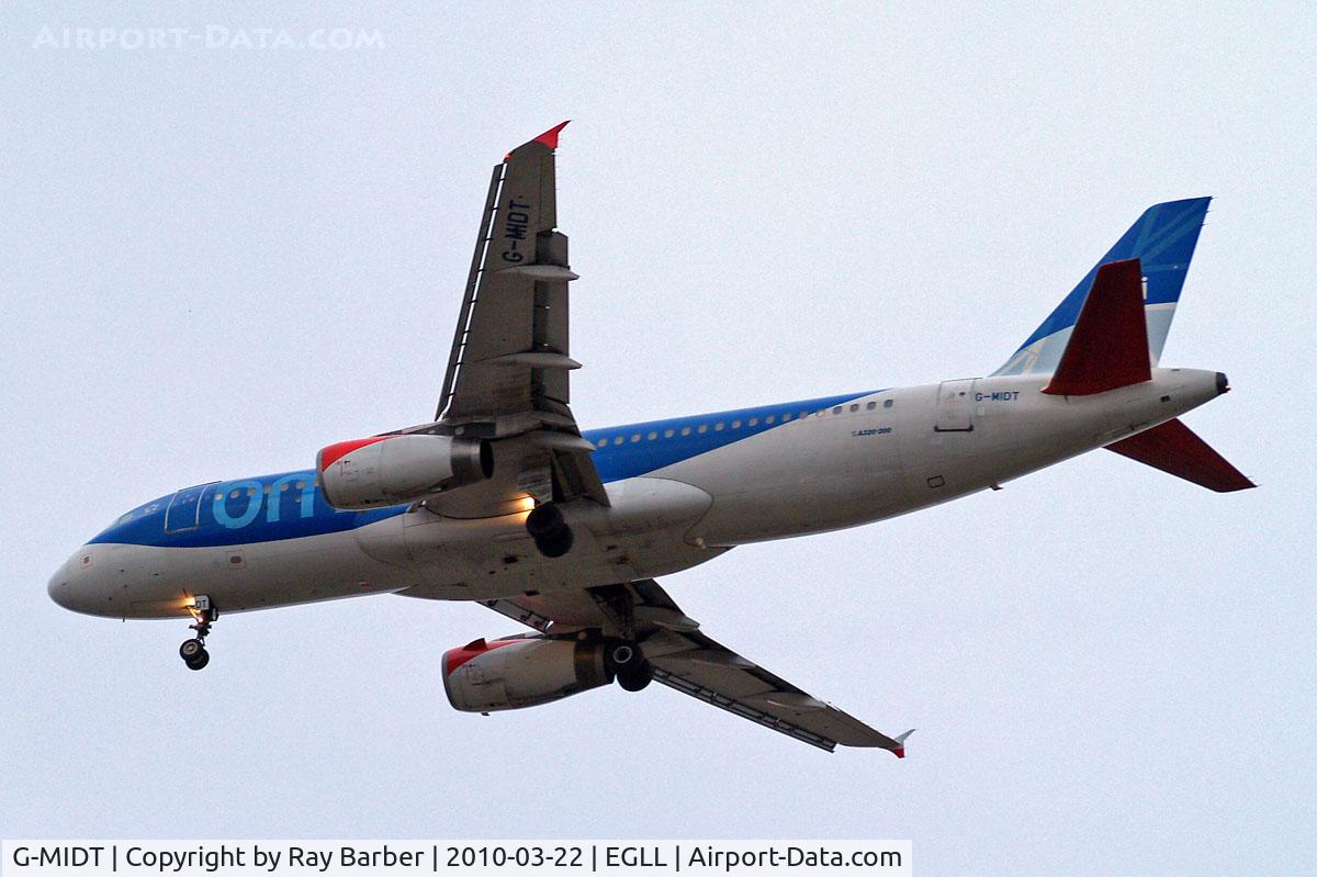G-MIDT, 2001 Airbus A320-232 C/N 1418, Airbus A320-232 [1418] (bmi British Midland) Home~G 22/03/2010. On approach 27R.