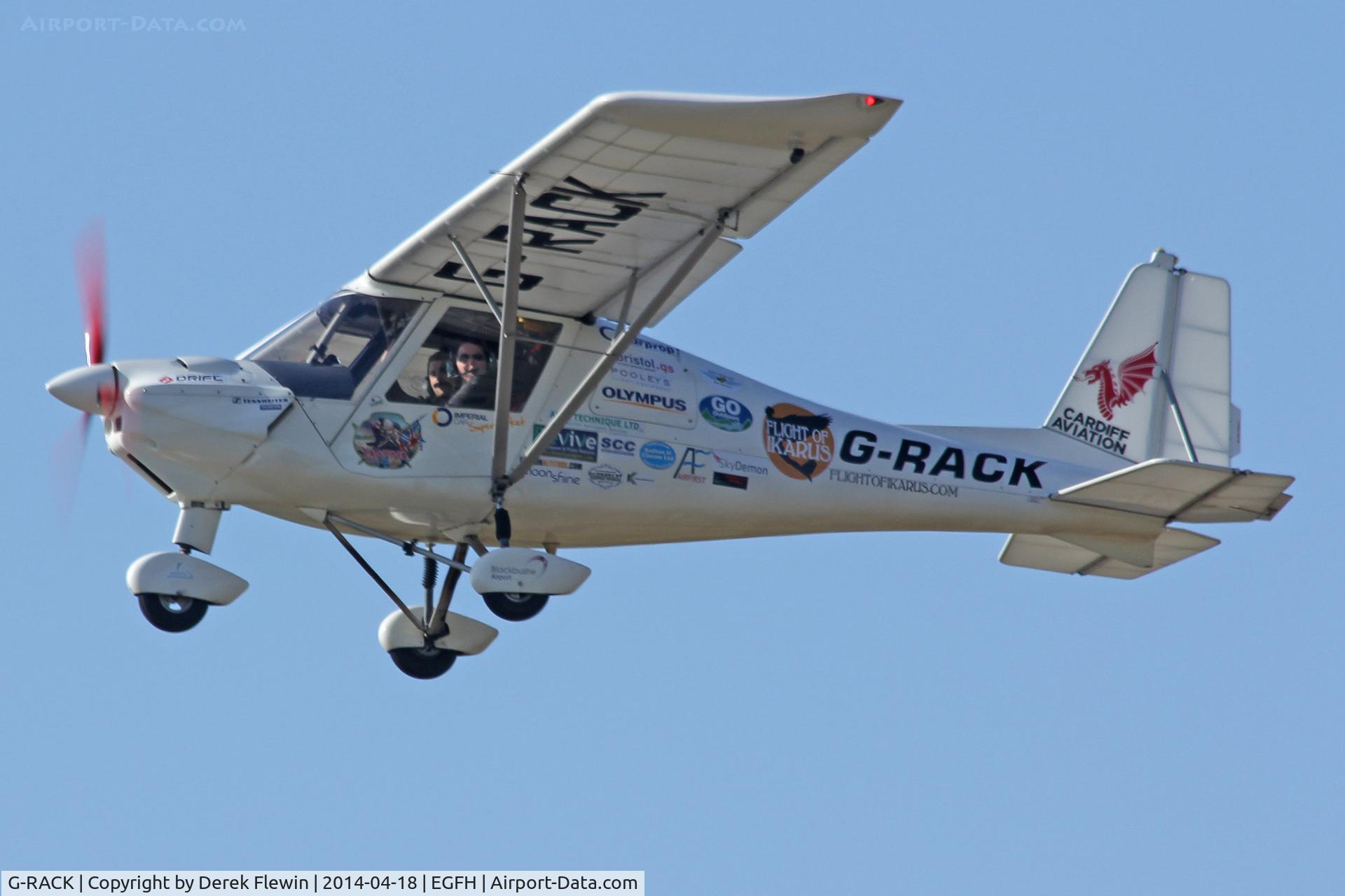 G-RACK, 2008 Comco Ikarus C42 FB100 C/N 0804-6954, Visiting Ikarus seen pulling out from runway 22 at EGFH.