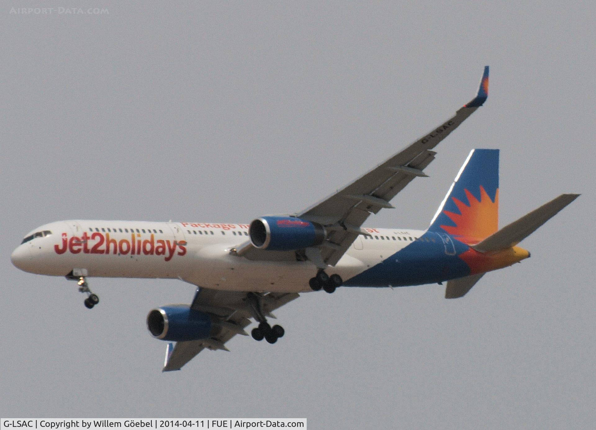 G-LSAC, 1992 Boeing 757-23A C/N 25488, Prepare for landing on Fuertefentura Airport