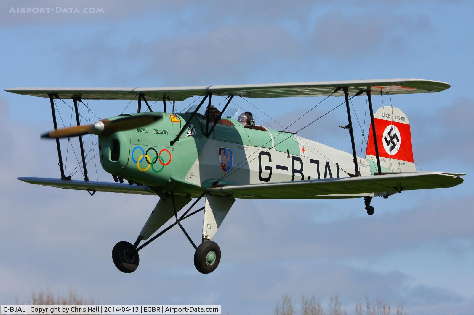 G-BJAL, 1957 Bucker 1-131E Jungmann C/N 1028, at Breighton's 'Early Bird' Fly-in 13/04/14