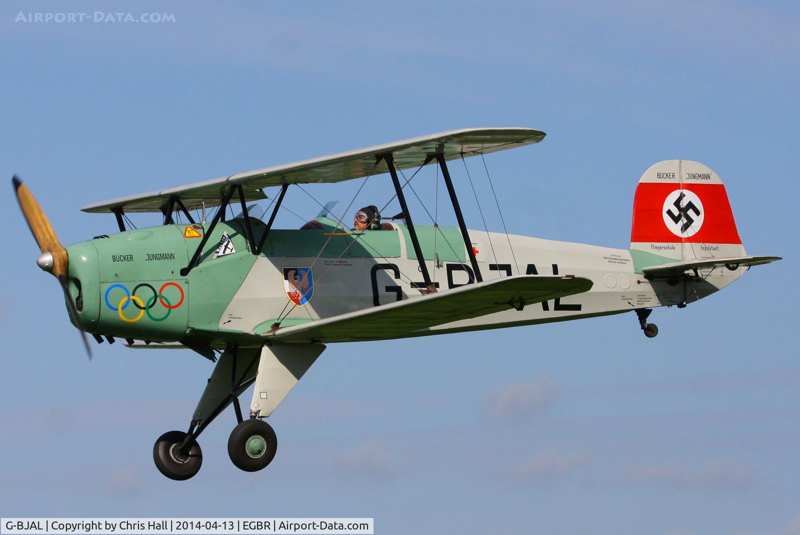 G-BJAL, 1957 Bucker 1-131E Jungmann C/N 1028, at Breighton's 'Early Bird' Fly-in 13/04/14