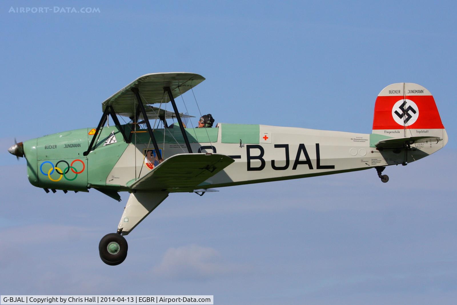 G-BJAL, 1957 Bucker 1-131E Jungmann C/N 1028, at Breighton's 'Early Bird' Fly-in 13/04/14