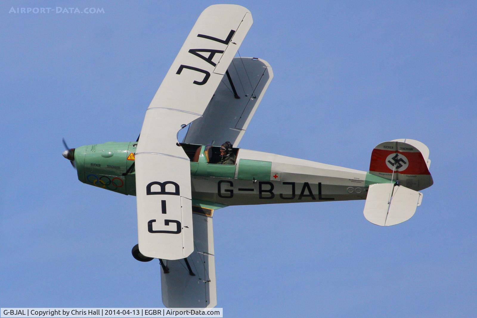 G-BJAL, 1957 Bucker 1-131E Jungmann C/N 1028, at Breighton's 'Early Bird' Fly-in 13/04/14