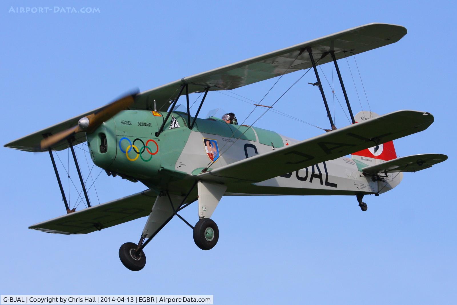 G-BJAL, 1957 Bucker 1-131E Jungmann C/N 1028, at Breighton's 'Early Bird' Fly-in 13/04/14
