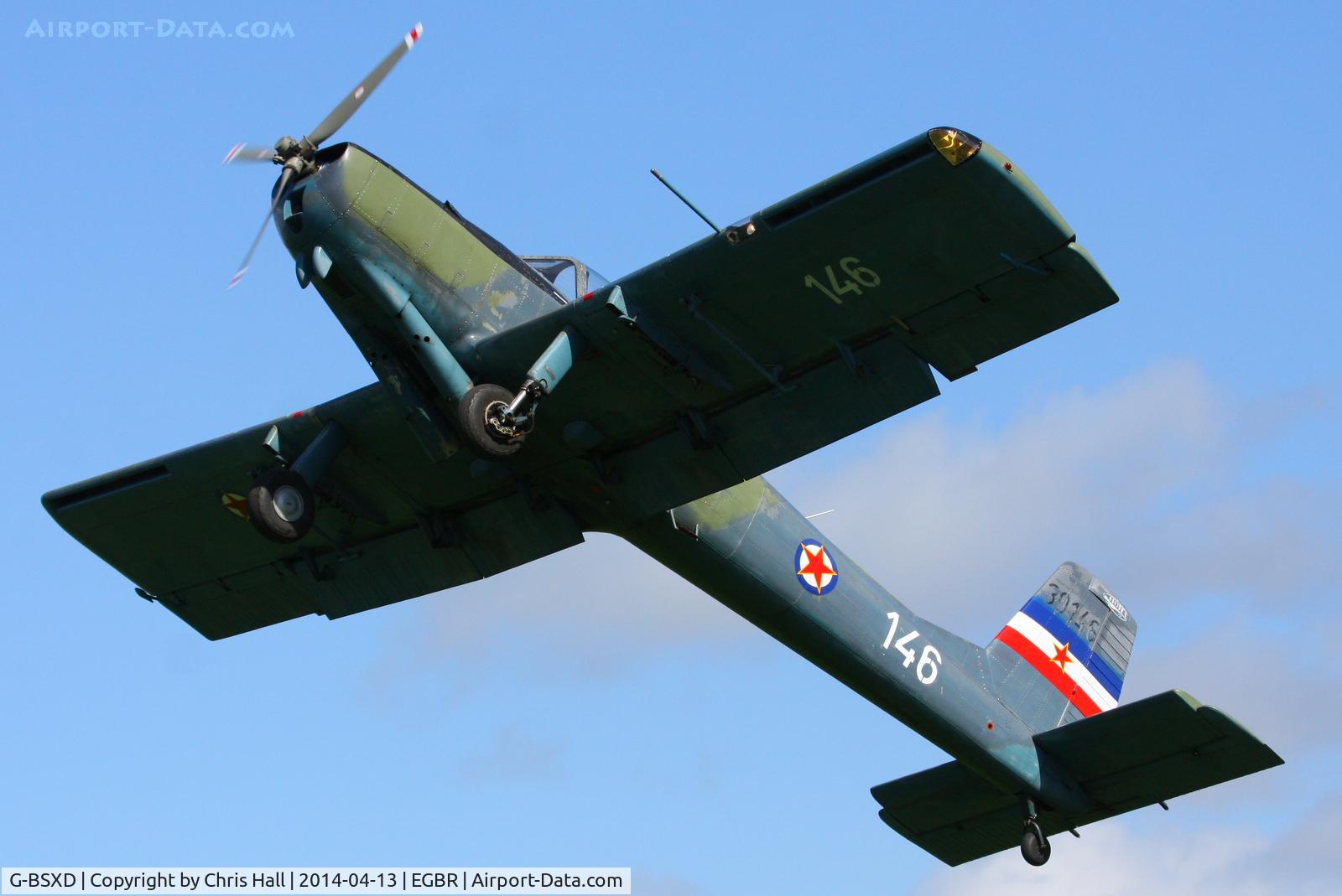 G-BSXD, 1977 Soko P-2 Kraguj C/N 030, at Breighton's 'Early Bird' Fly-in 13/04/14