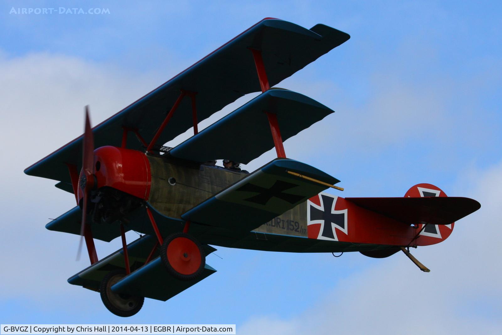 G-BVGZ, 1994 Fokker Dr.1 Triplane Replica C/N PFA 238-12654, at Breighton's 'Early Bird' Fly-in 13/04/14