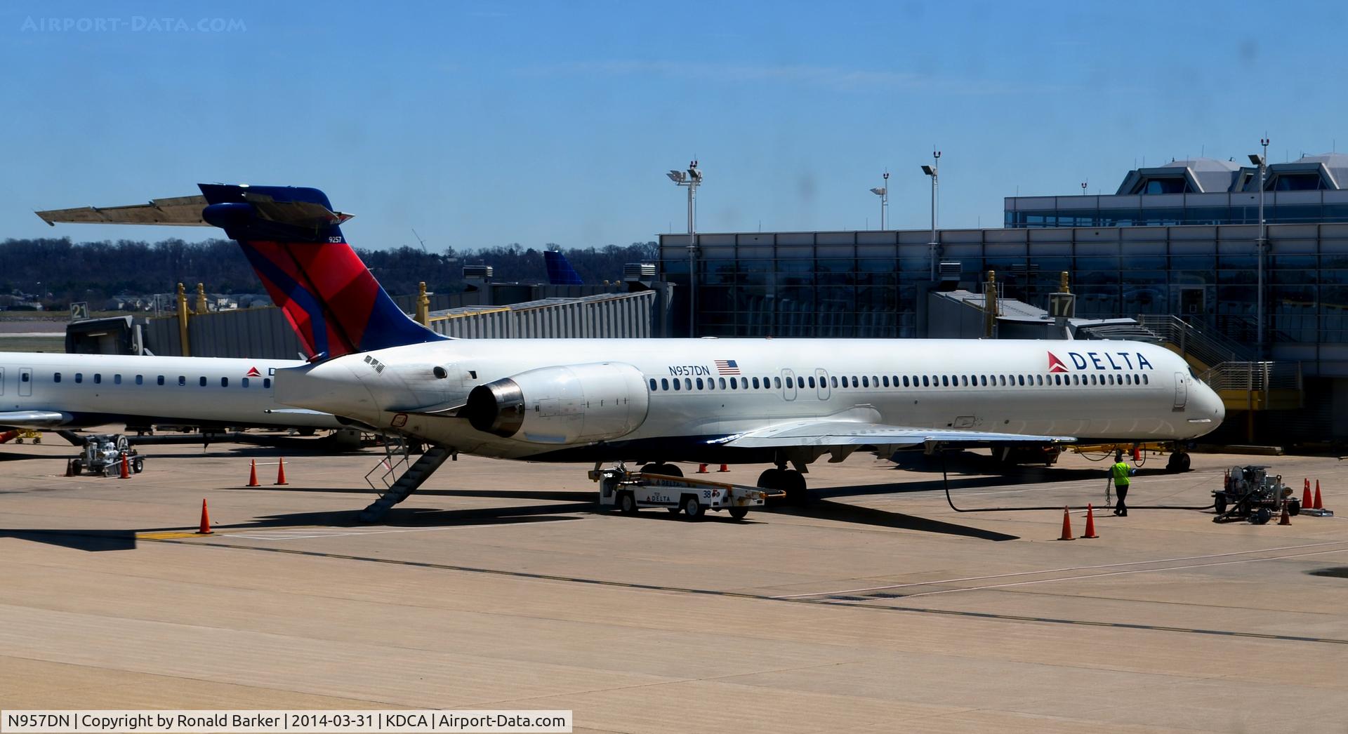 N957DN, 1997 McDonnell Douglas MD-90-30 C/N 53527, Gate 17 National  rear door down