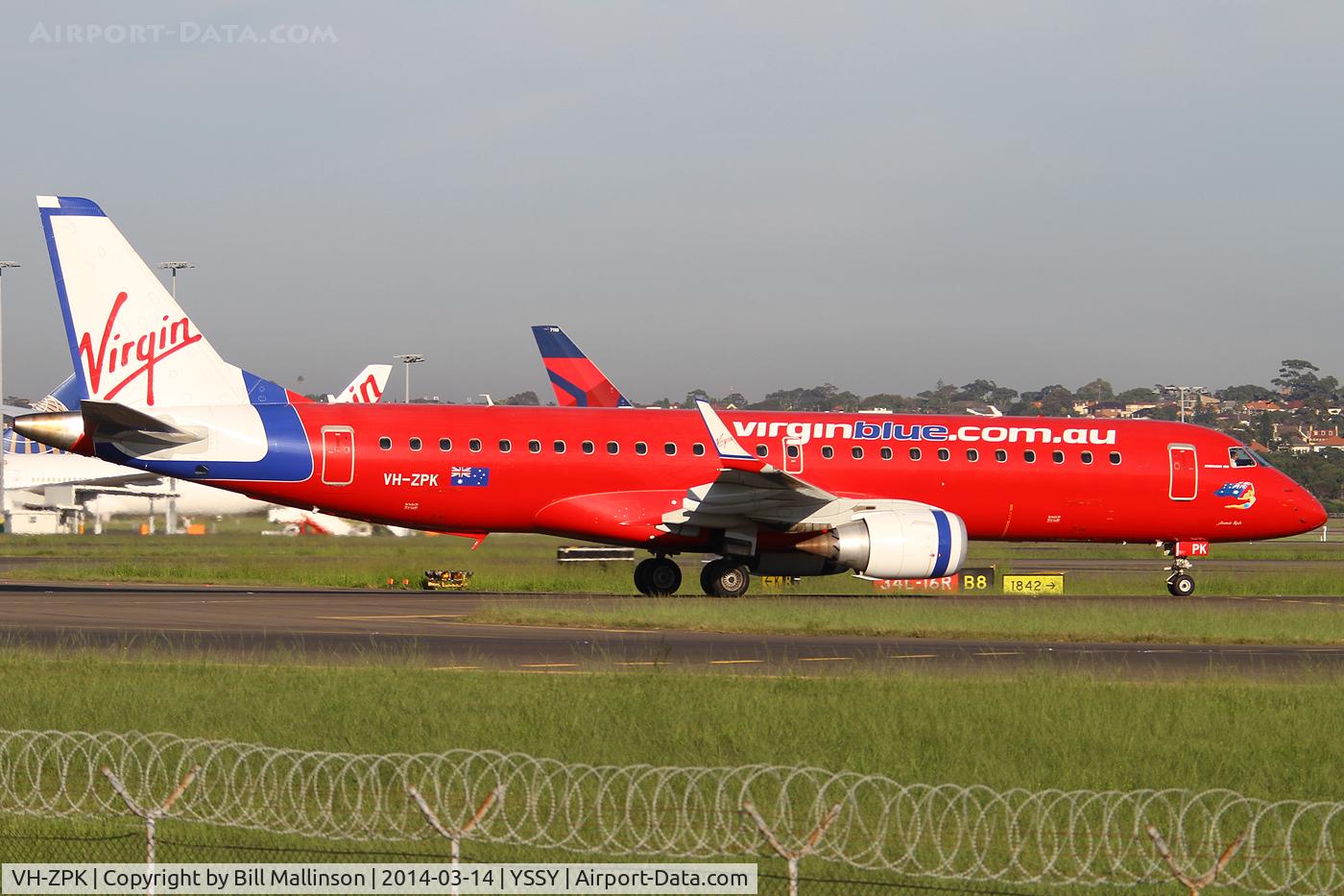 VH-ZPK, 2008 Embraer 190AR (ERJ-190-100IGW) C/N 19000218, taxiing from 34R