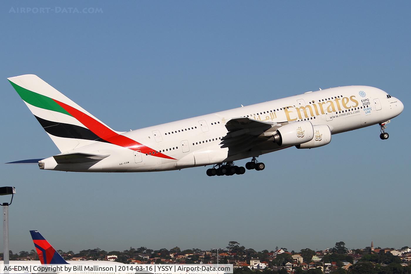 A6-EDM, 2010 Airbus A380-861 C/N 042, away from 34L