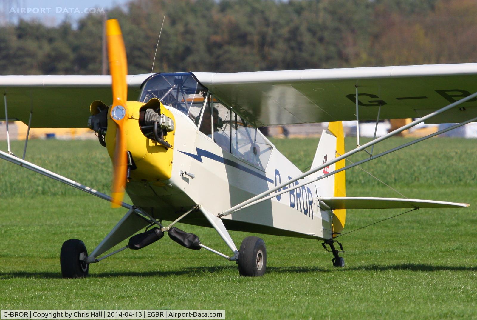 G-BROR, 1943 Piper L-4H Grasshopper (J3C-65D) C/N 10885, at Breighton's 'Early Bird' Fly-in 13/04/14