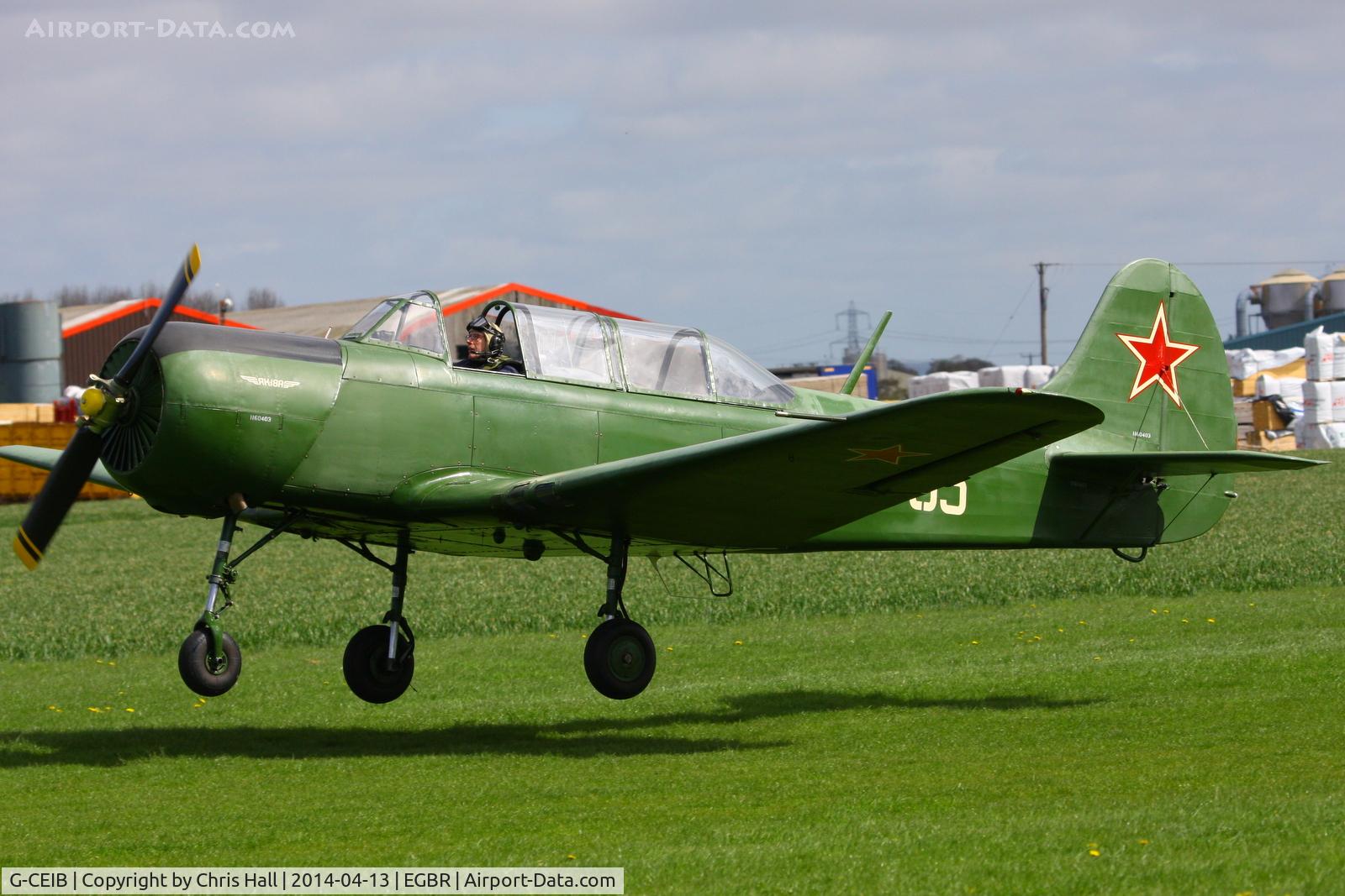 G-CEIB, 1958 Yakovlev Yak-18A C/N 1160403, at Breighton's 'Early Bird' Fly-in 13/04/14