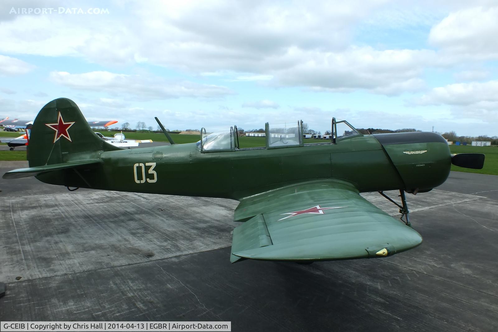 G-CEIB, 1958 Yakovlev Yak-18A C/N 1160403, at Breighton's 'Early Bird' Fly-in 13/04/14
