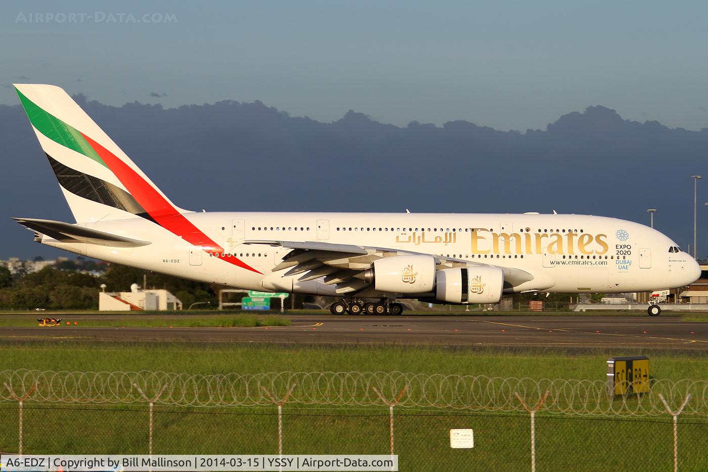 A6-EDZ, 2012 Airbus A380-861 C/N 107, landed on 34L