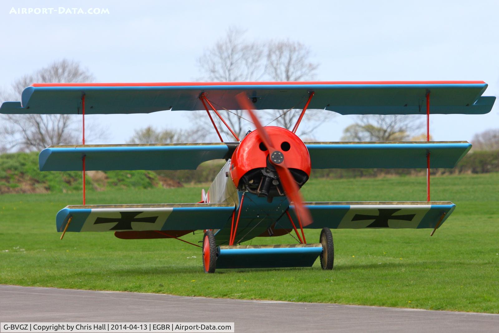 G-BVGZ, 1994 Fokker Dr.1 Triplane Replica C/N PFA 238-12654, at Breighton's 'Early Bird' Fly-in 13/04/14
