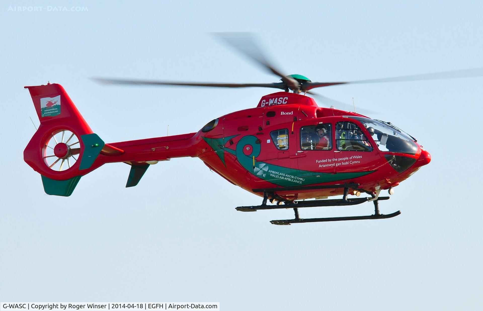G-WASC, 2012 Eurocopter EC-135T-2+ C/N 1074, Welshpool Airport based Wales Air Ambulance helicopter departing after a breif visit.