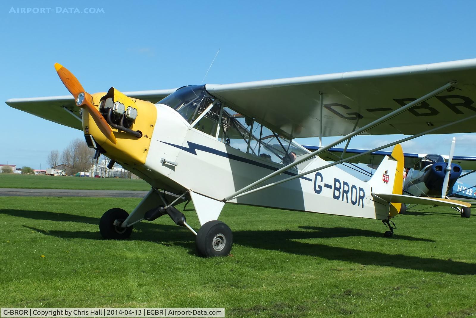 G-BROR, 1943 Piper L-4H Grasshopper (J3C-65D) C/N 10885, at Breighton's 'Early Bird' Fly-in 13/04/14