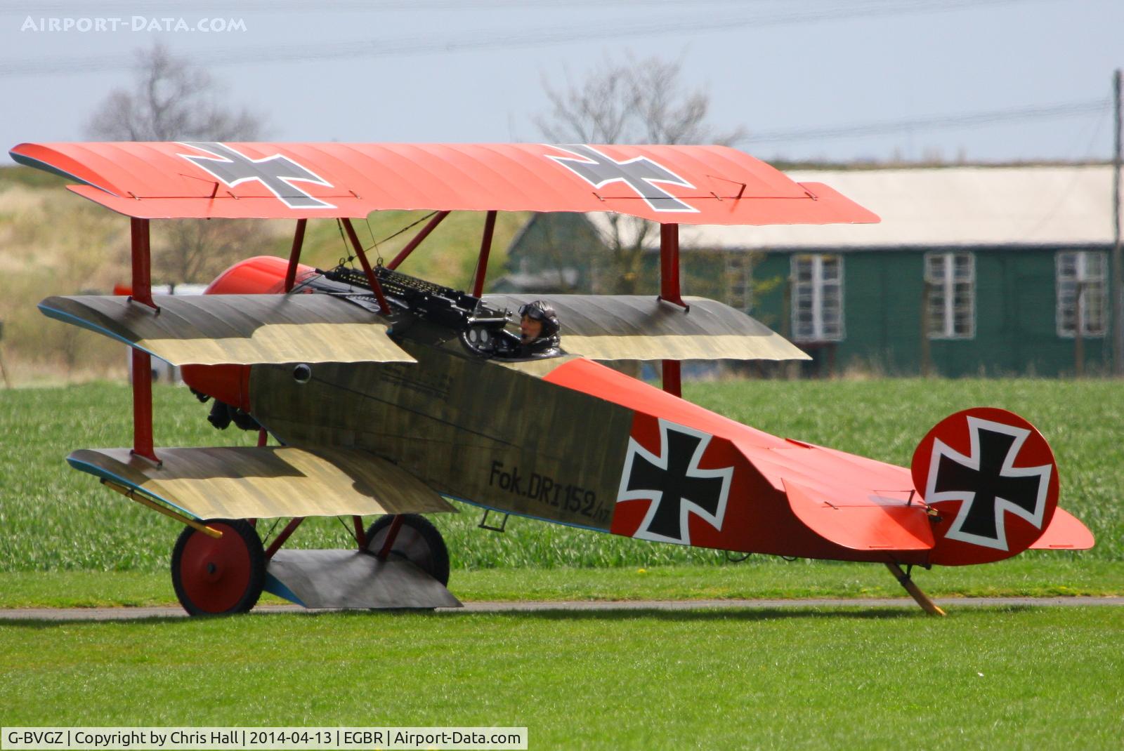 G-BVGZ, 1994 Fokker Dr.1 Triplane Replica C/N PFA 238-12654, at Breighton's 'Early Bird' Fly-in 13/04/14