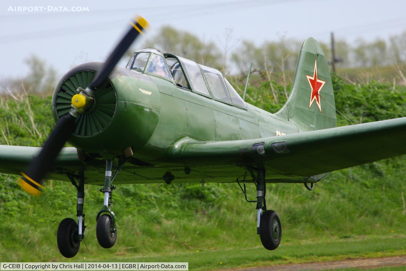 G-CEIB, 1958 Yakovlev Yak-18A C/N 1160403, at Breighton's 'Early Bird' Fly-in 13/04/14