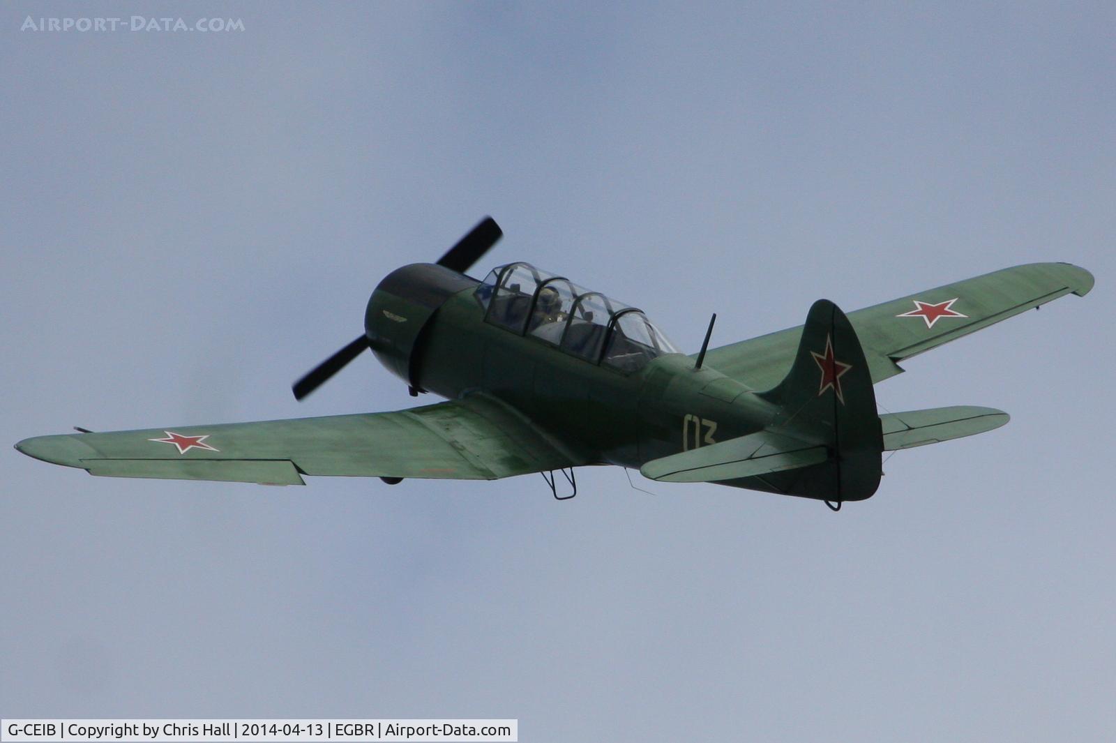 G-CEIB, 1958 Yakovlev Yak-18A C/N 1160403, at Breighton's 'Early Bird' Fly-in 13/04/14