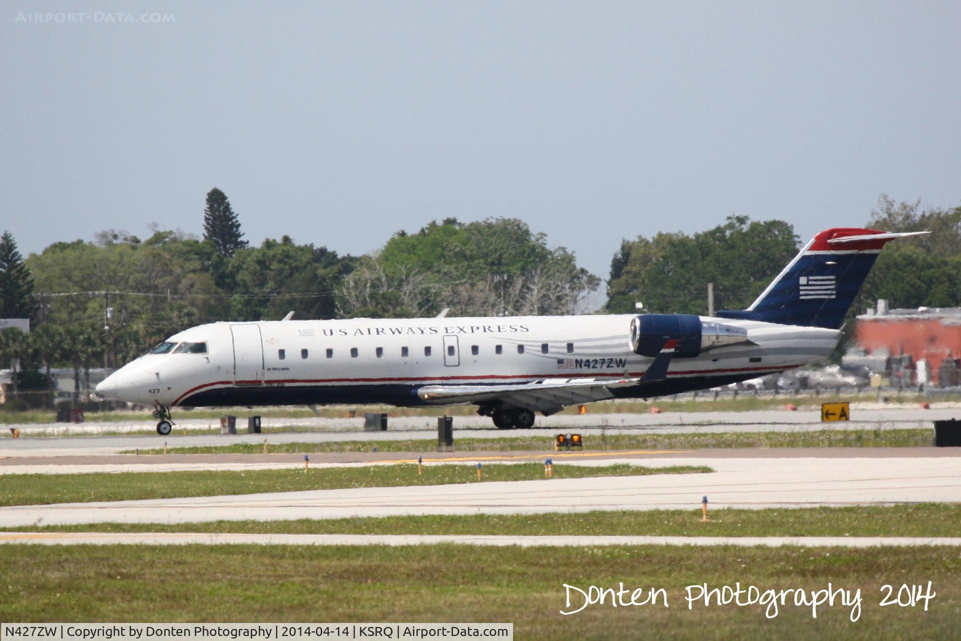 N427ZW, 2002 Bombardier CRJ-200LR (CL-600-2B19) C/N 7685, US Air Flight 4078 operated by Air Wisconsin (N427ZW) arrives at Sarasota-Bradenton International Airport following a flight from Reagan National Airport